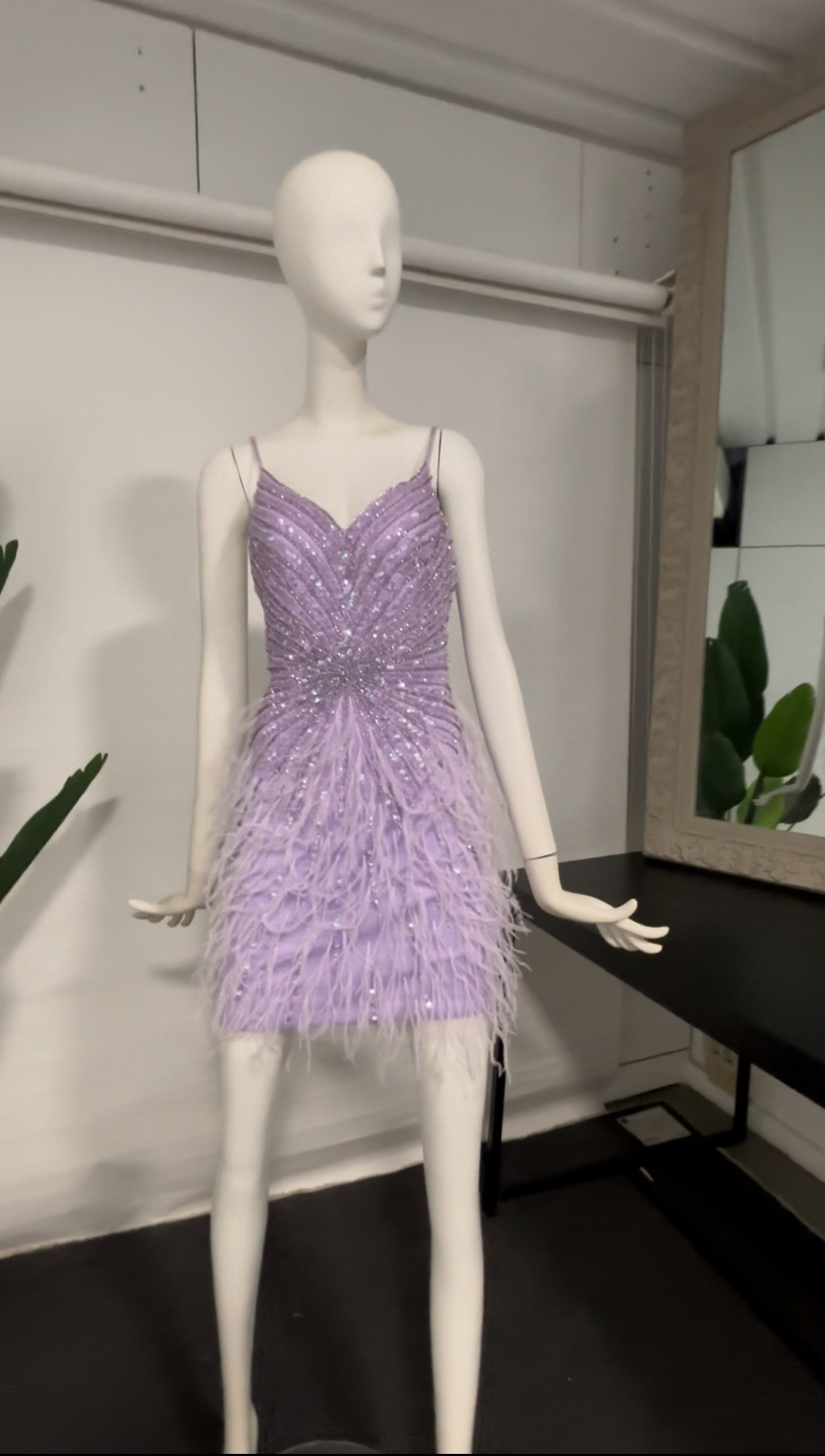 Lavender Feather and Bead Cocktail Dress
