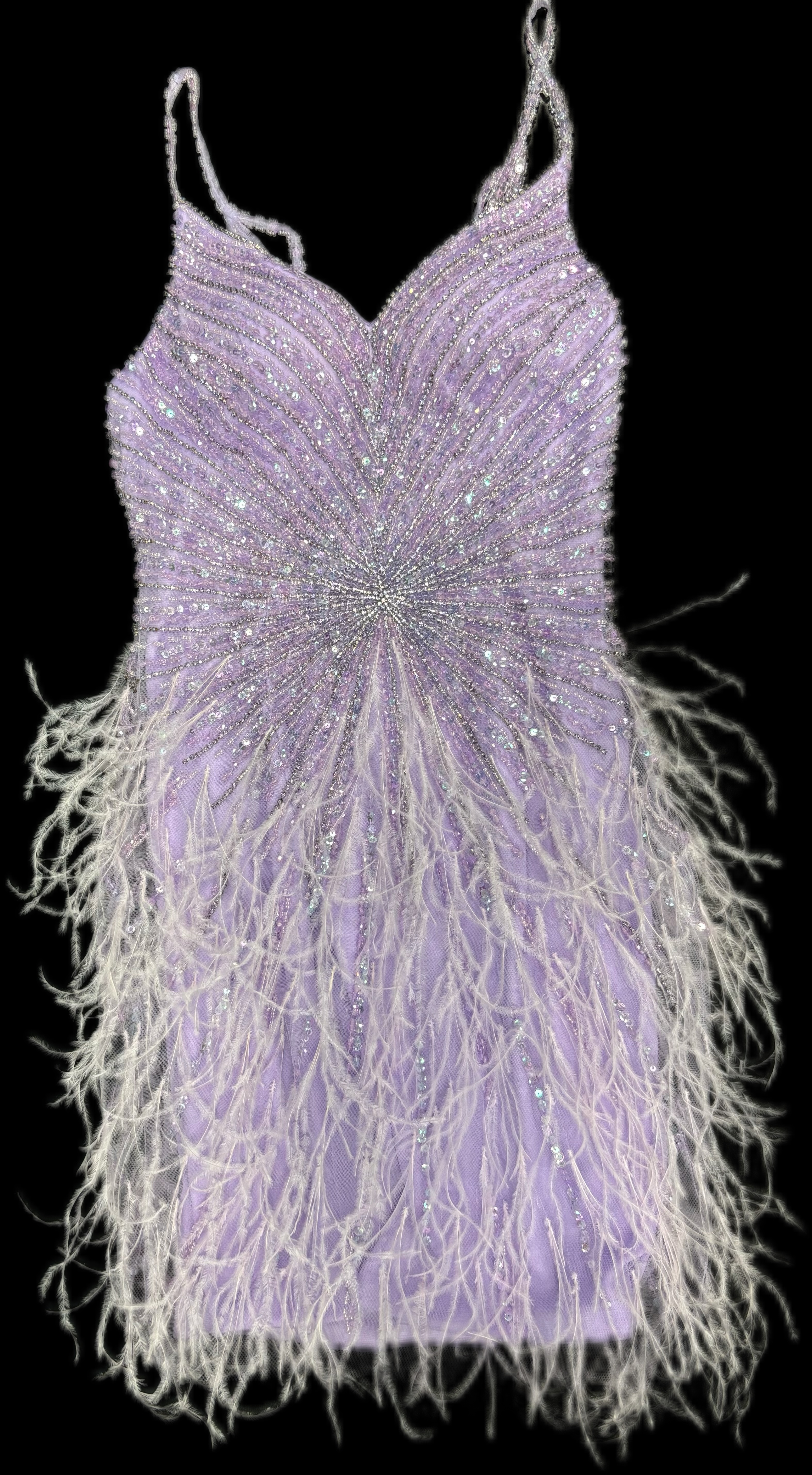 Lavender Feather and Bead Cocktail Dress