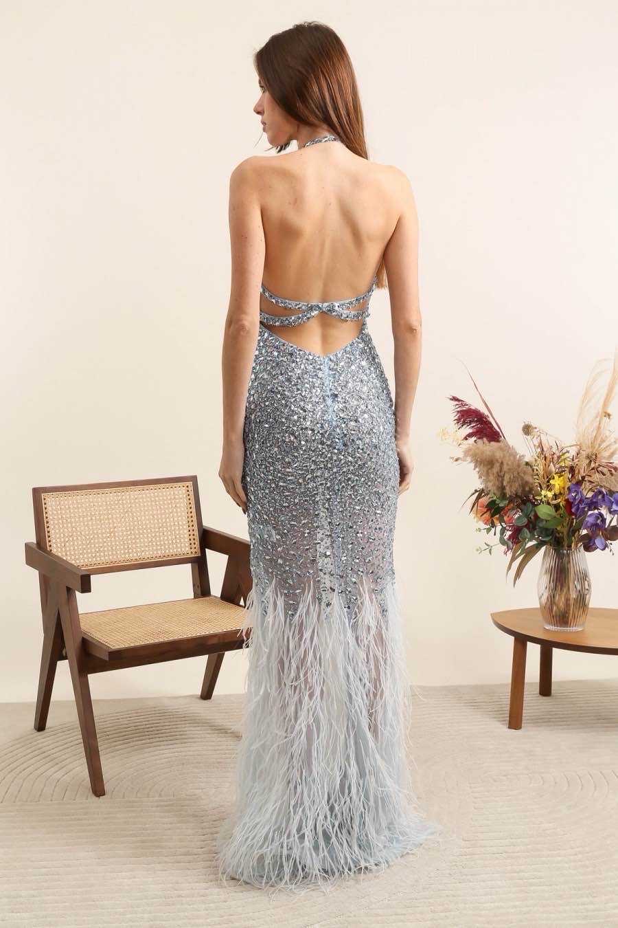 Sequin Halter Evening Gown