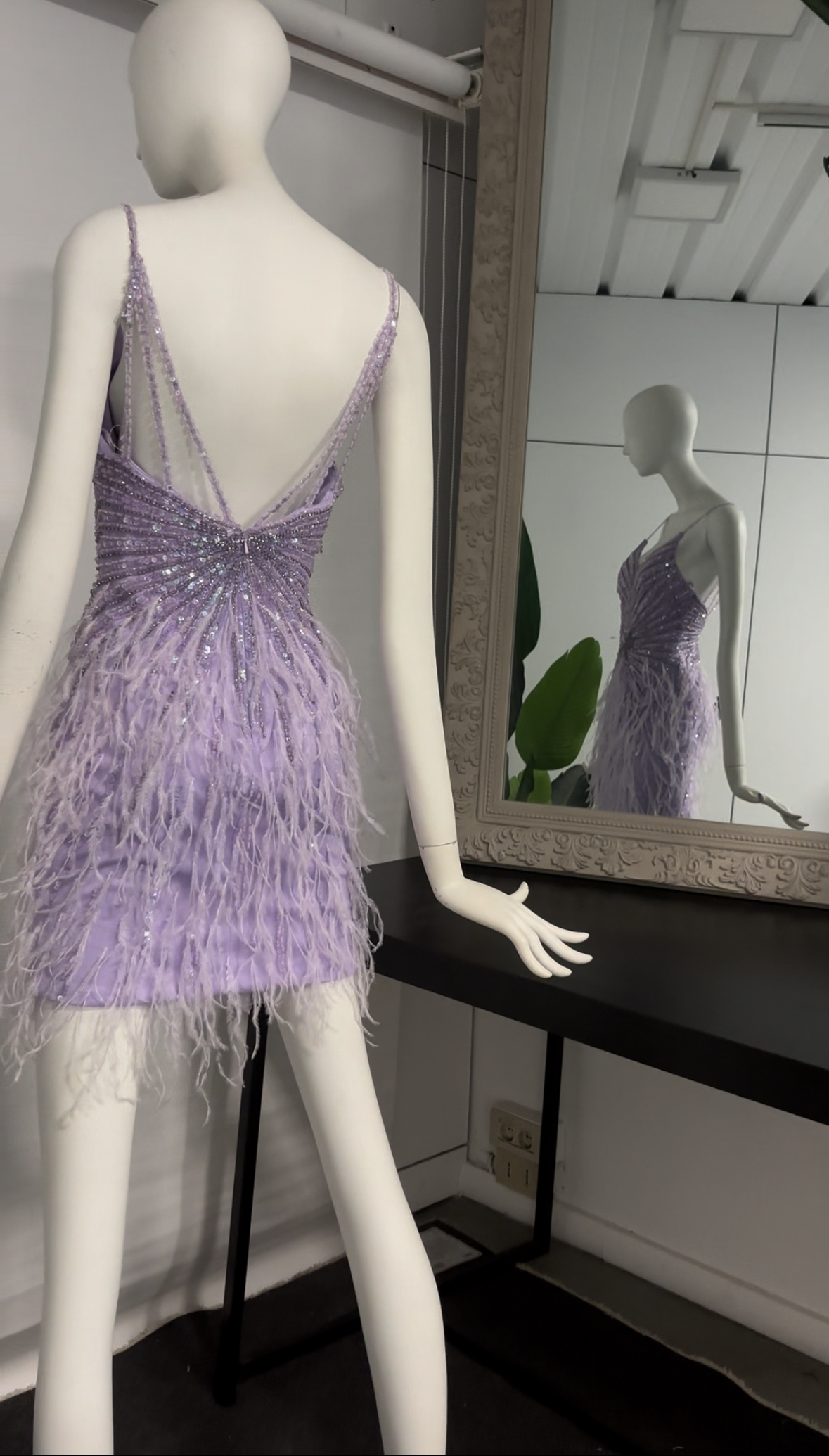 Lavender Feather and Bead Cocktail Dress
