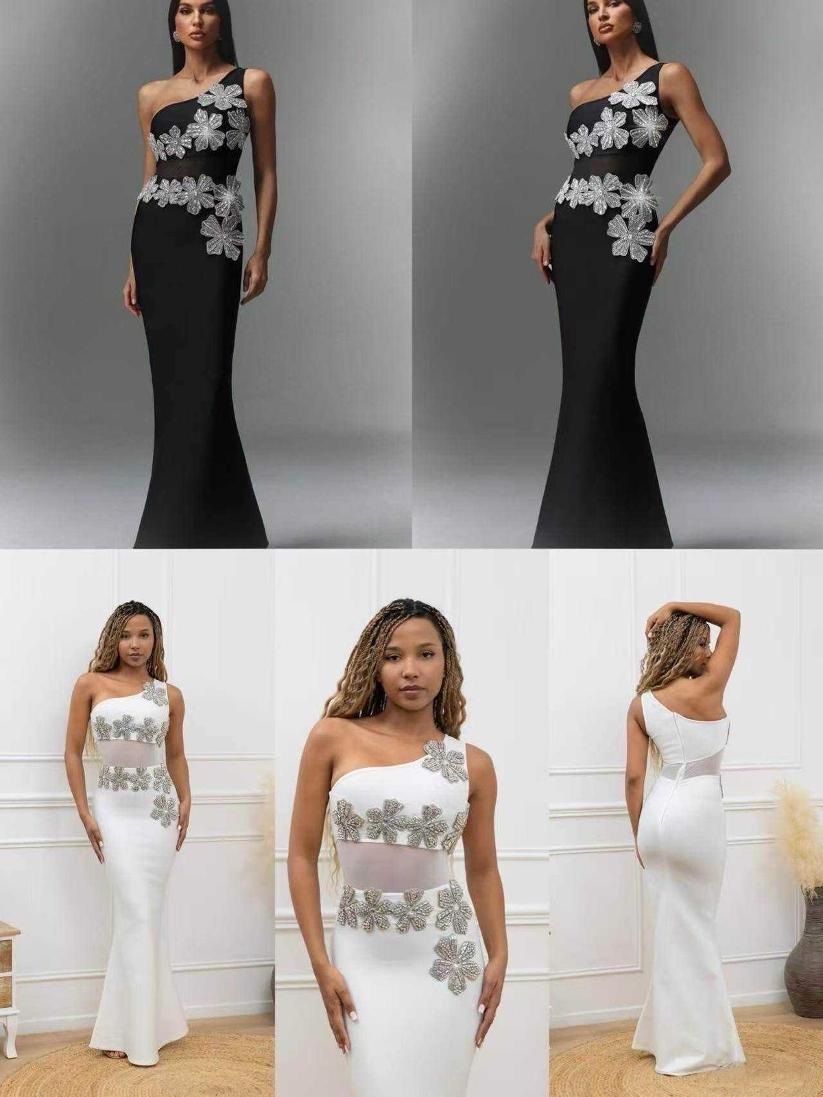 Elegant One-Shoulder Floral Evening Dress