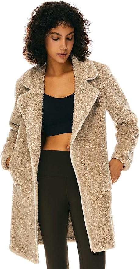 Orolay Women's Winter Fuzzy Fleece Jacket Long Sleeve Lapel Open Front Cardigan Faux Fur Coat with Pockets