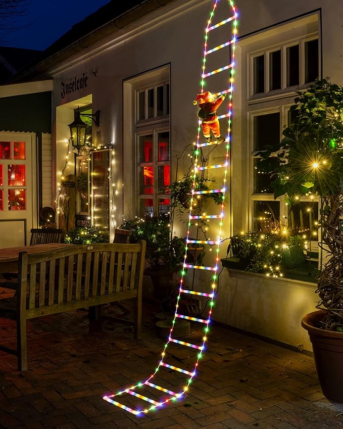 Outdoor Christmas Lights Santa Climbing Ladder