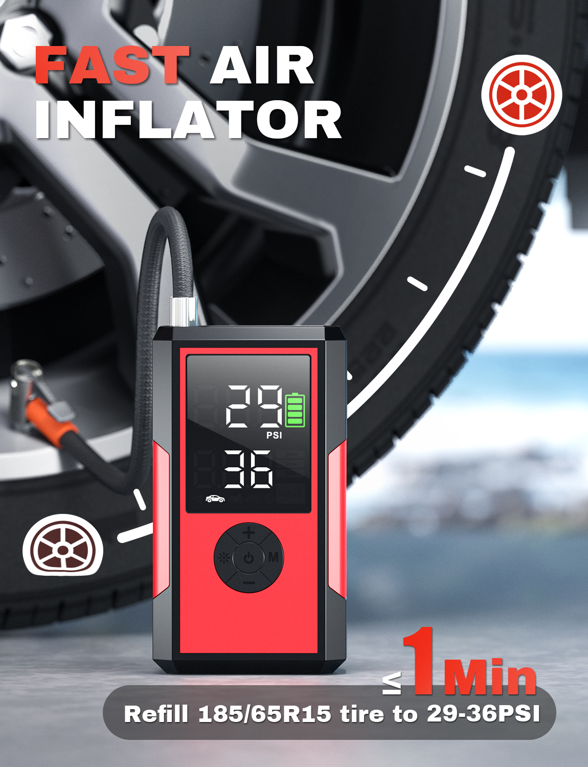 200PSI Cordless Tire Inflator, Rechargeable air pump for Car, Bike, Ball