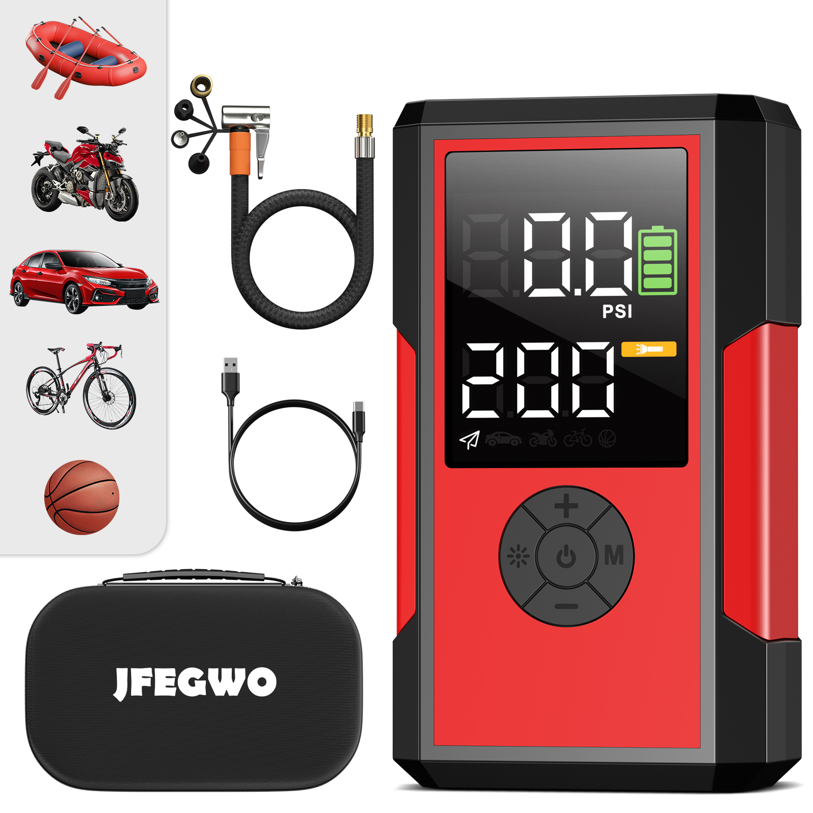 200PSI Cordless Tire Inflator, Rechargeable air pump for Car, Bike, Ball