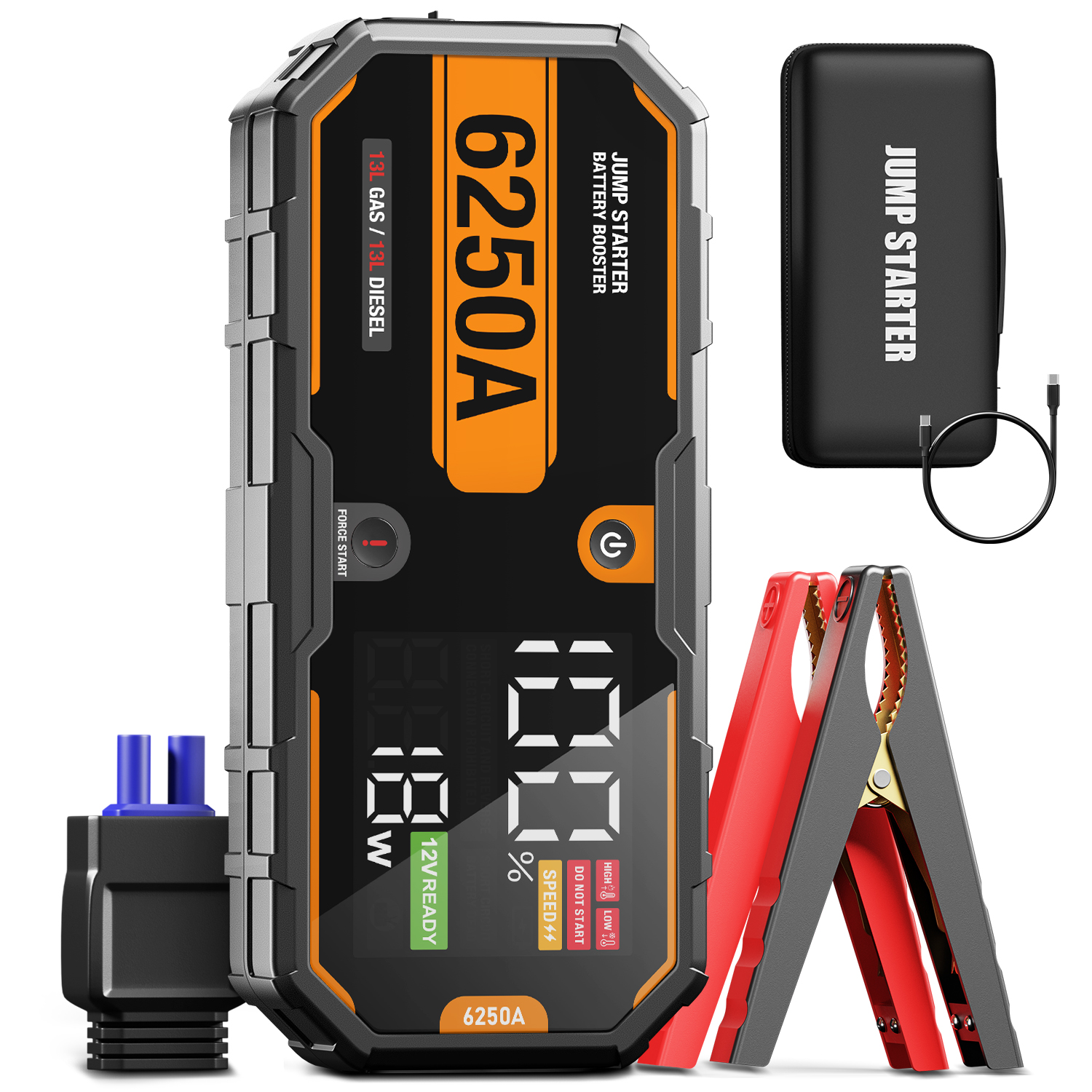 6250A PRO Jump Starter for 12V and upto 13L Engines, with Power bank, LED