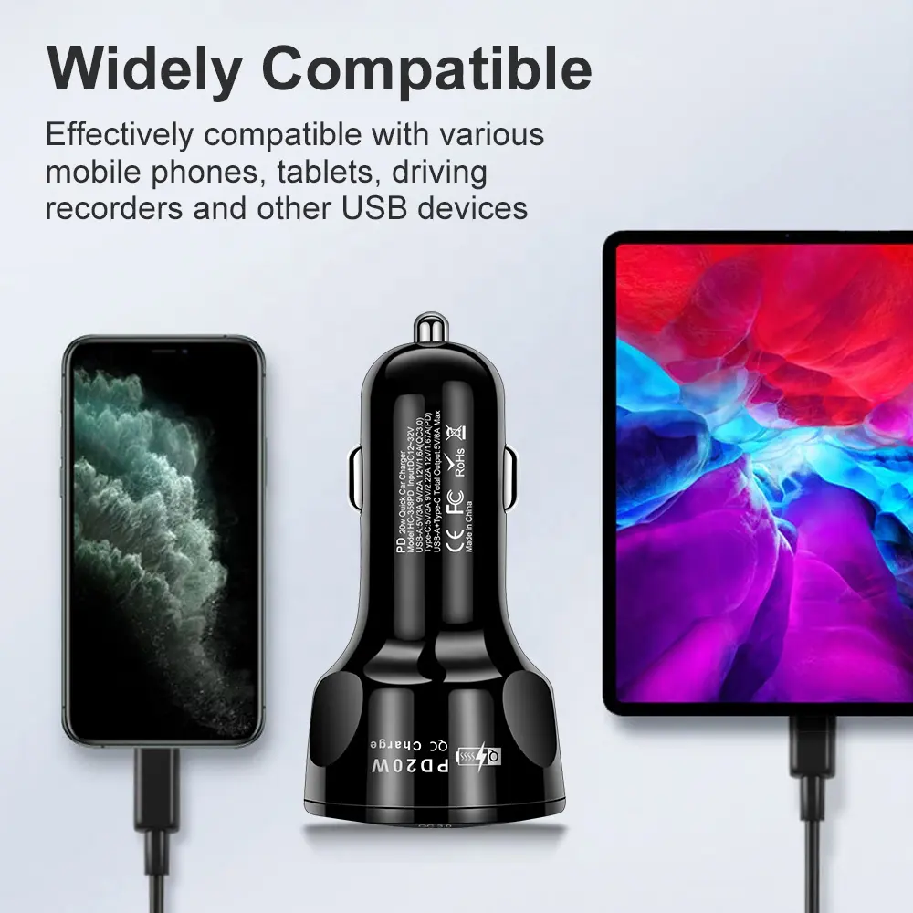4 port PD Fast Car Charger USB A & USB C Cigarette Lighter Socket 4-Port Adapter