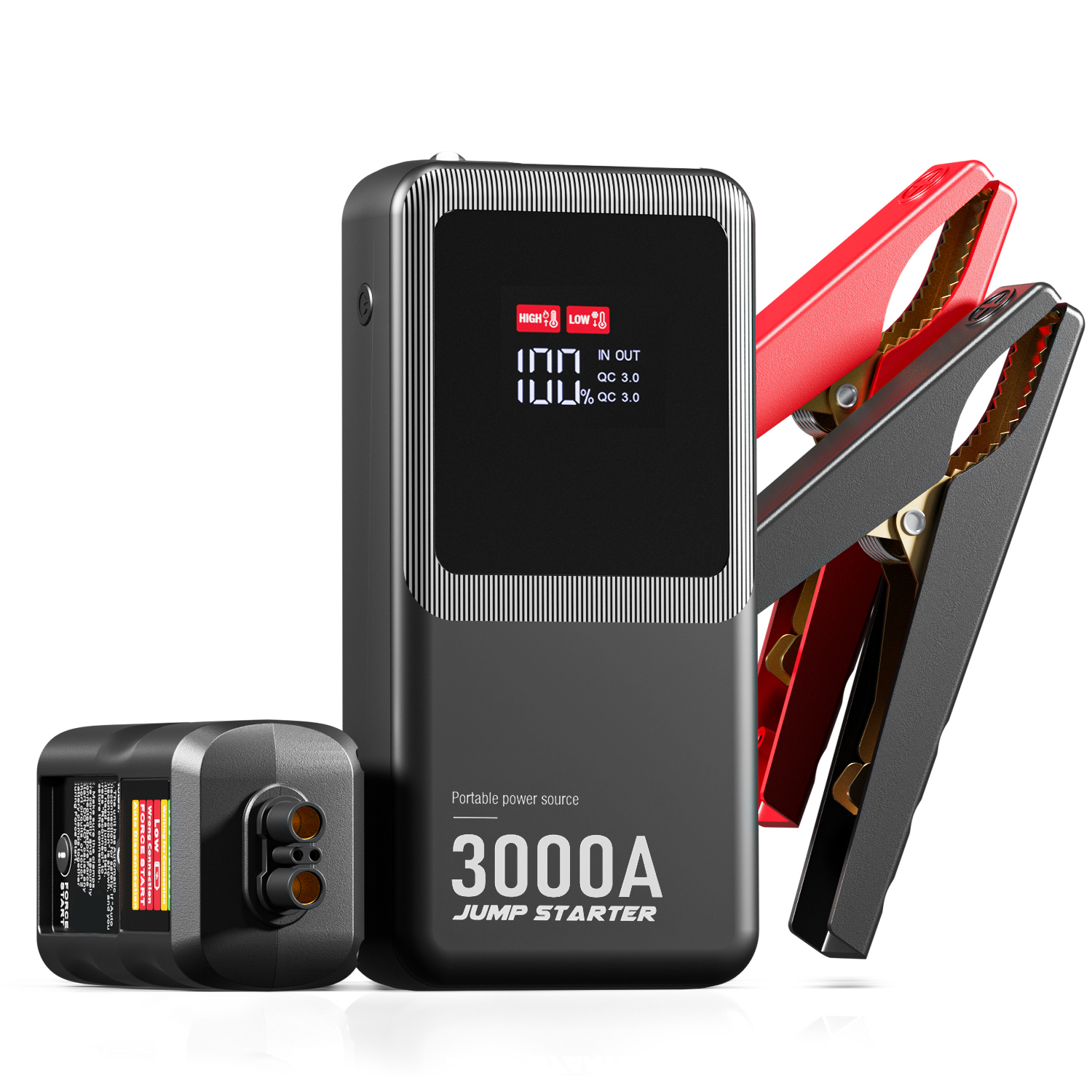 Compact 12V 3000A Car Jump Starter Battery Booster 18000mAh Power Bank LED Light