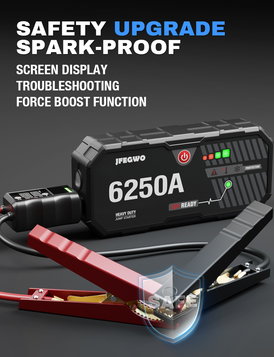 6250A 12V Jump Starter Battery Booster for 13L Petrol/Diesel Engines Power Bank