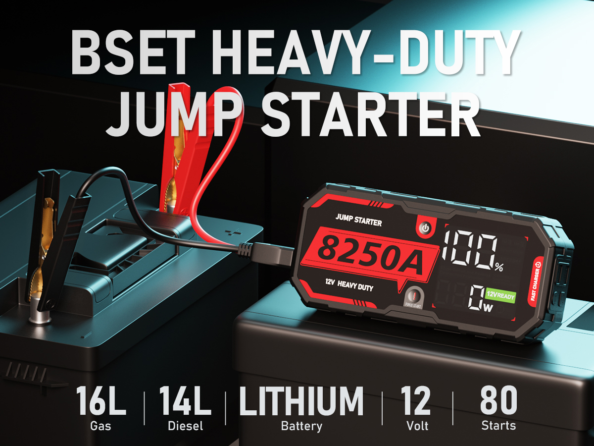 Poundgem 12V 8250A Jump Starter Power Pack, Ultrasafe Heavy Duty Battery Booster upto14L Engine Support, Power Bank, & Led Light