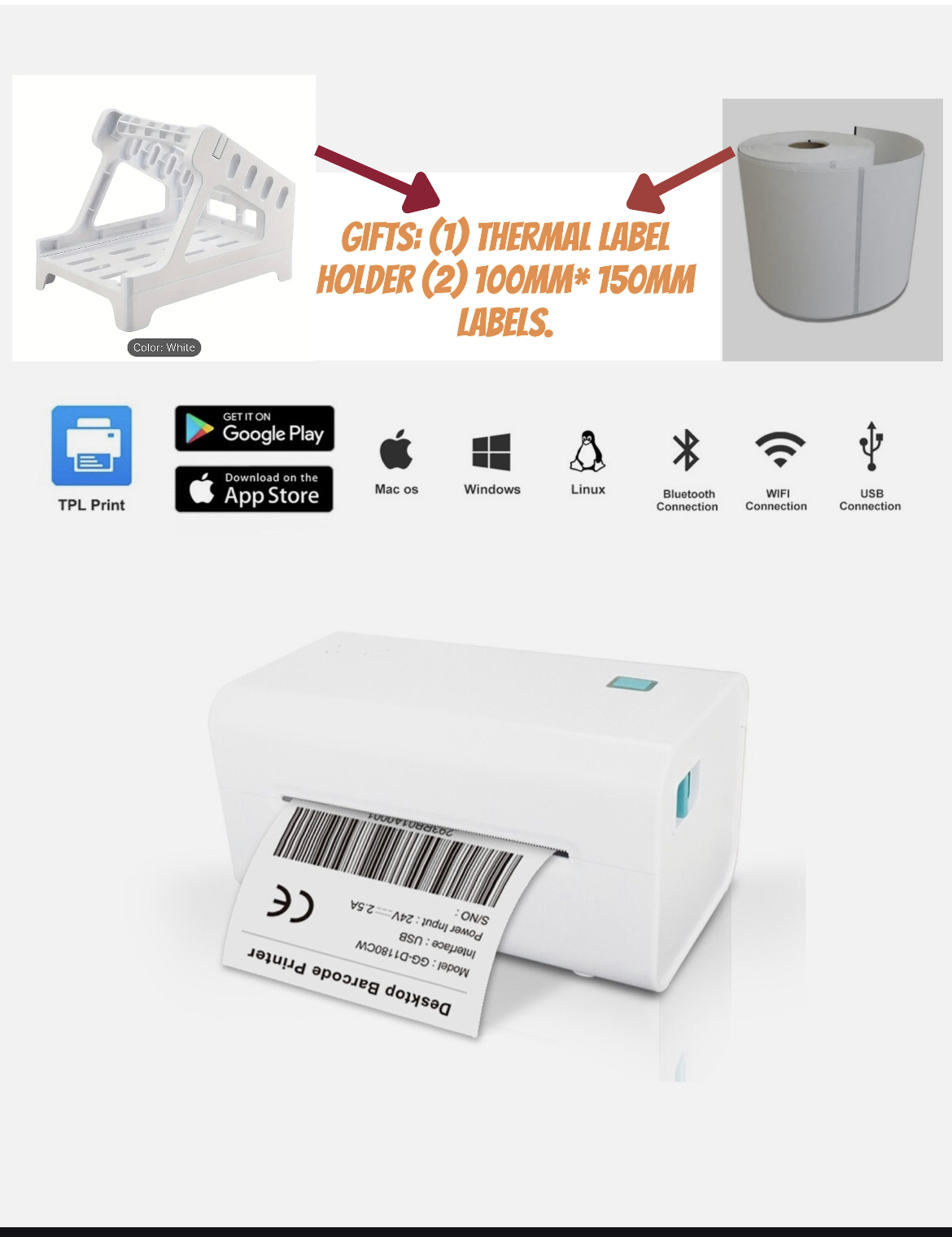 Direct Thermal Label Printer | WiFi Bluetooth USB | Shipping / Postage Labels 4x6