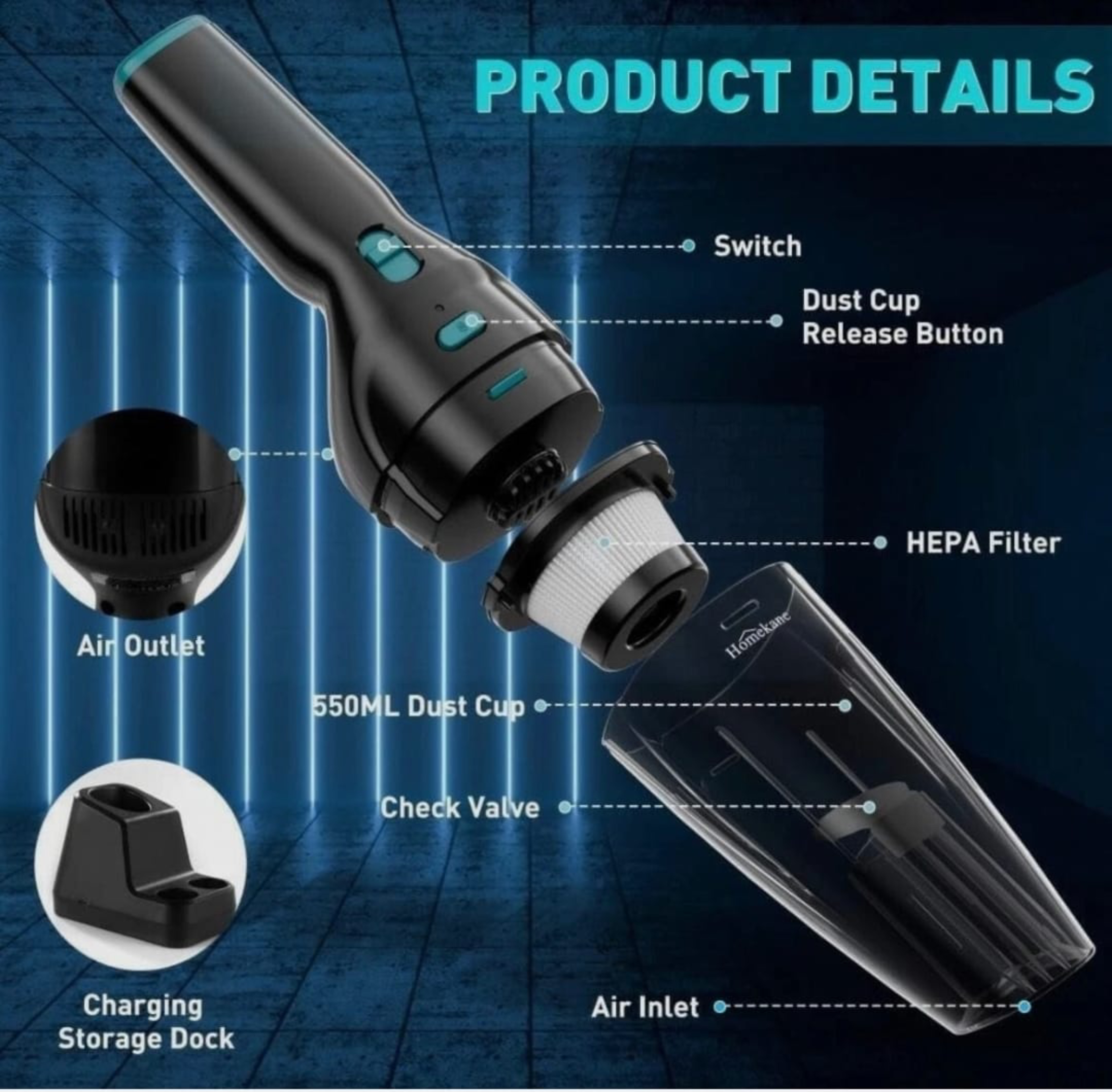 Cordless Handheld Vacuum Cleaner Powerful Suction HEPA Filter Pet Hair Car Clean