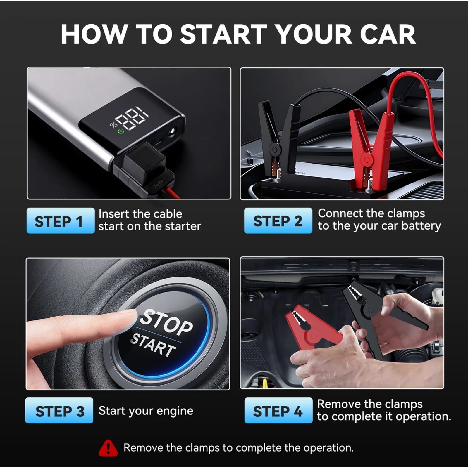 37000 mWh Car Jump Starter Power Pack Battery Booster Portable Power Bank & Led