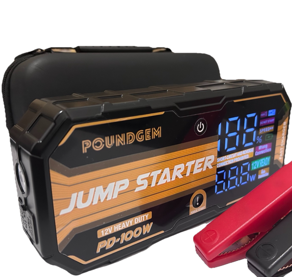 Poundgem 12V 88800 mWh Lithium Jump Starter Battery Booster Power Bank & LED Heavy Duty Car & Truck