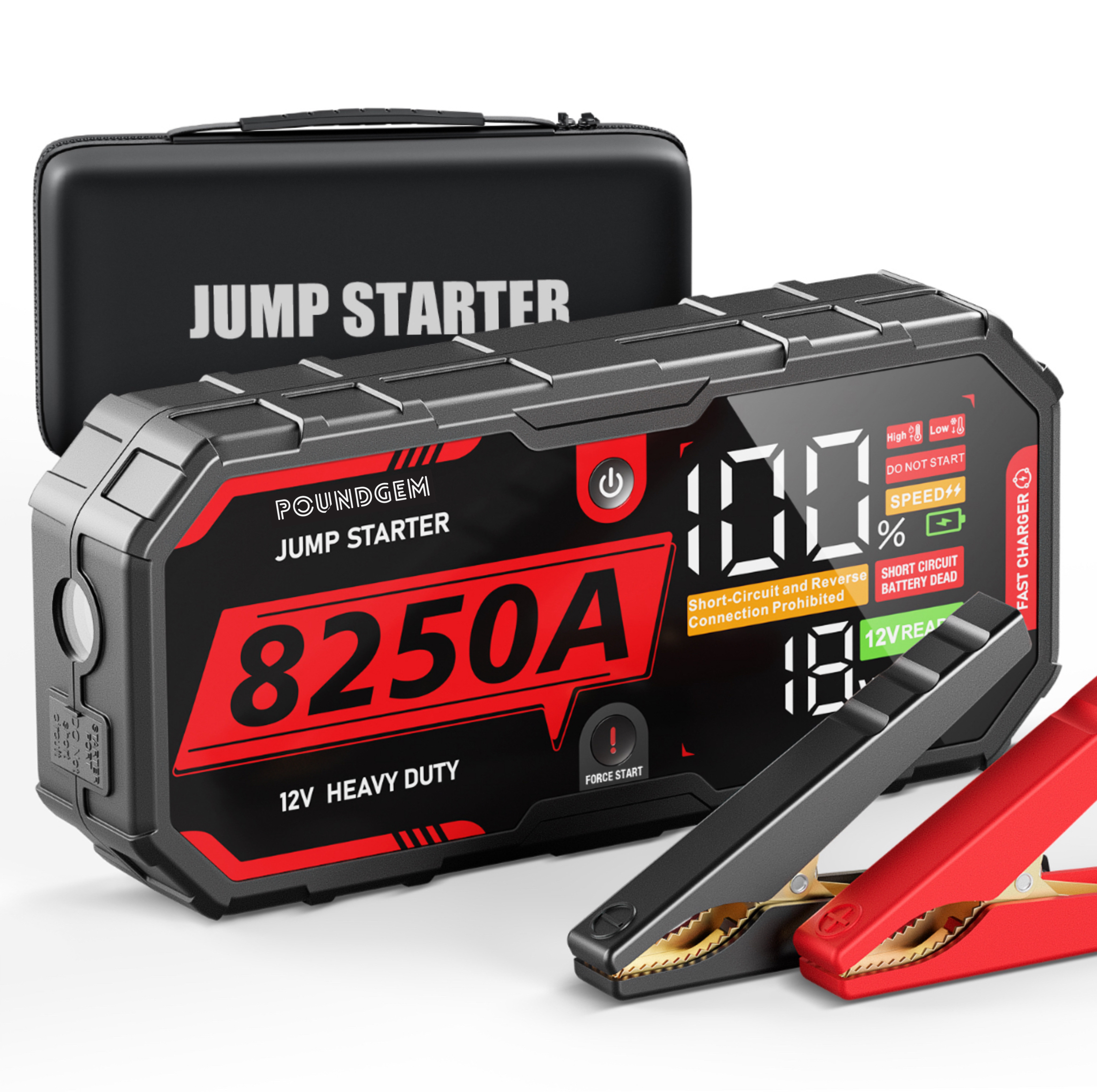 Poundgem 12V 8250A Jump Starter Power Pack, Ultrasafe Heavy Duty Battery Booster upto14L Engine Support, Power Bank, & Led Light