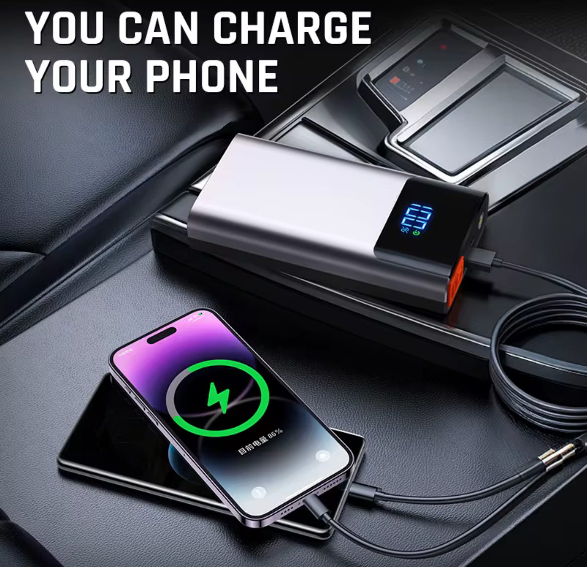 37000 mWh Car Jump Starter Power Pack Battery Booster Portable Power Bank & Led