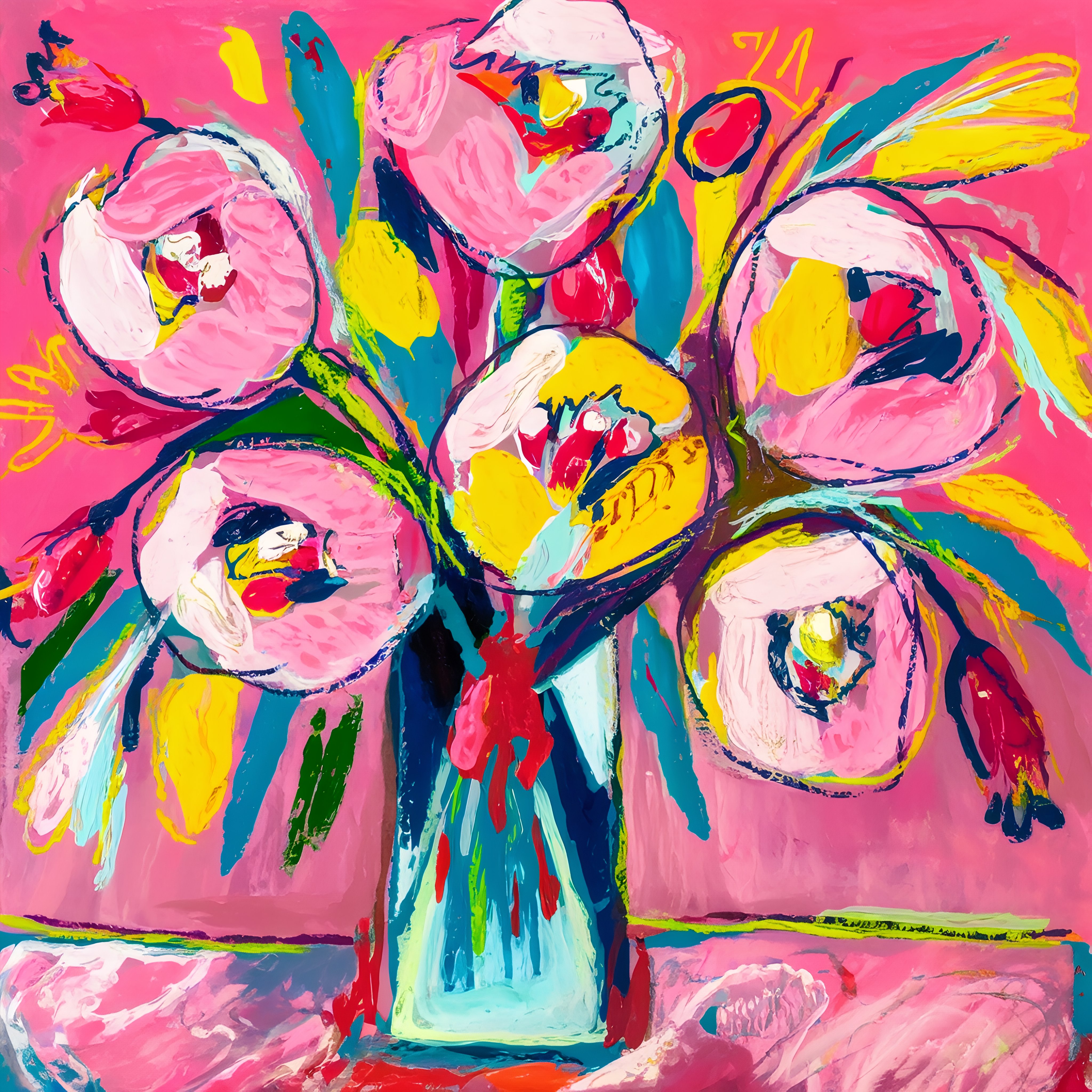 Modernes Blumenstillleben Gemälde