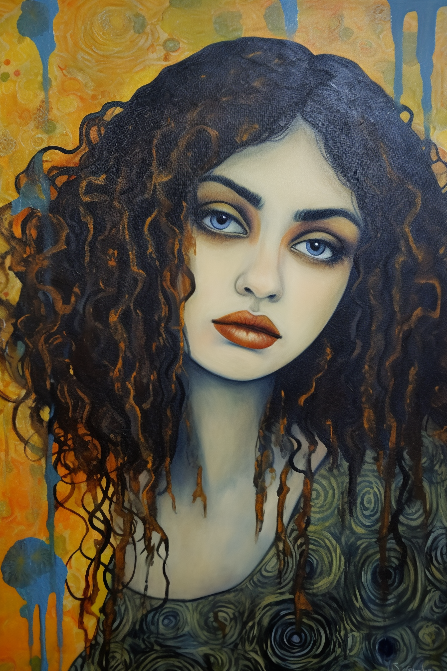 Modernes Porträtgemälde mit lockigem Haar