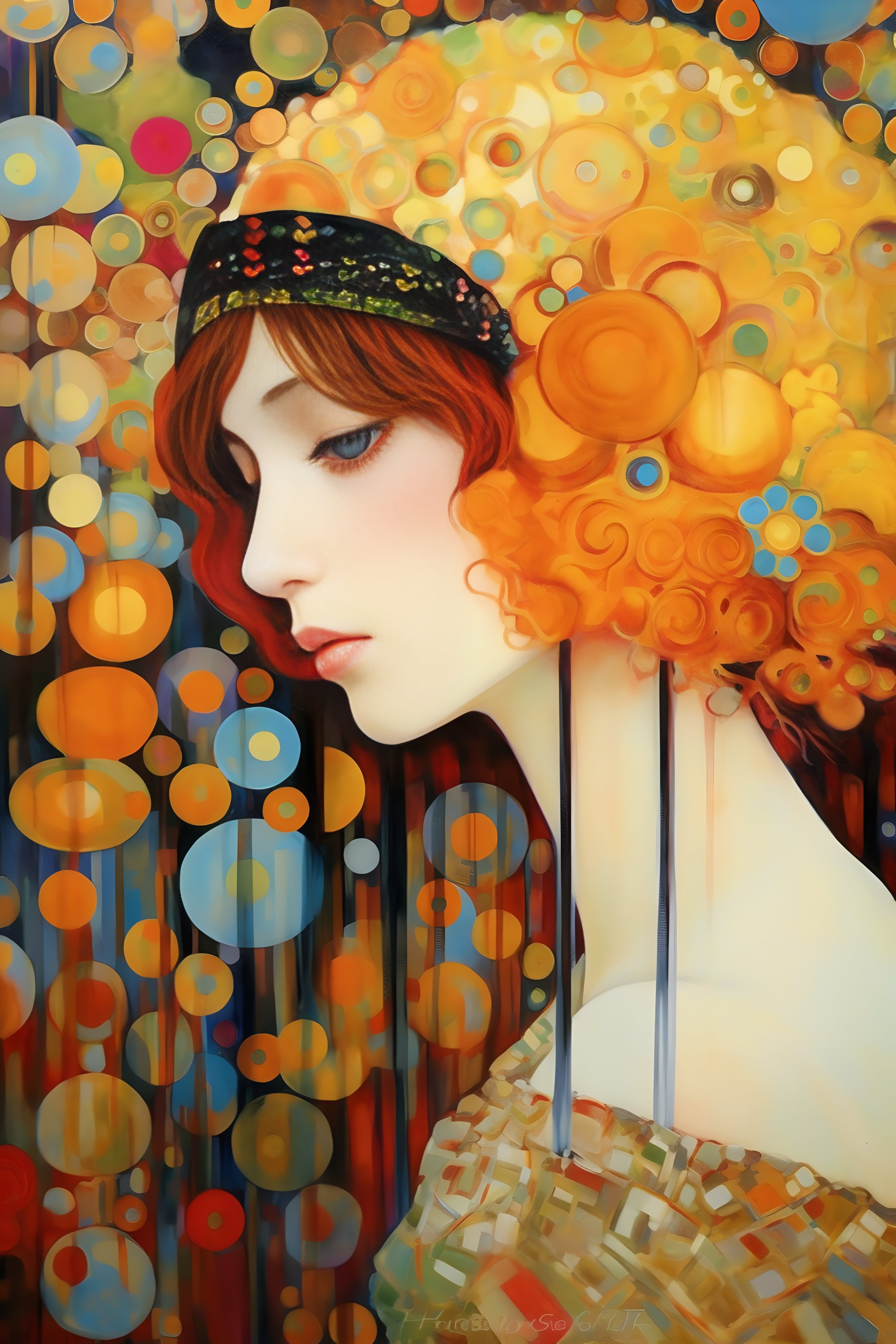 Abstraktes Gemälde mit goldenen Kreisen