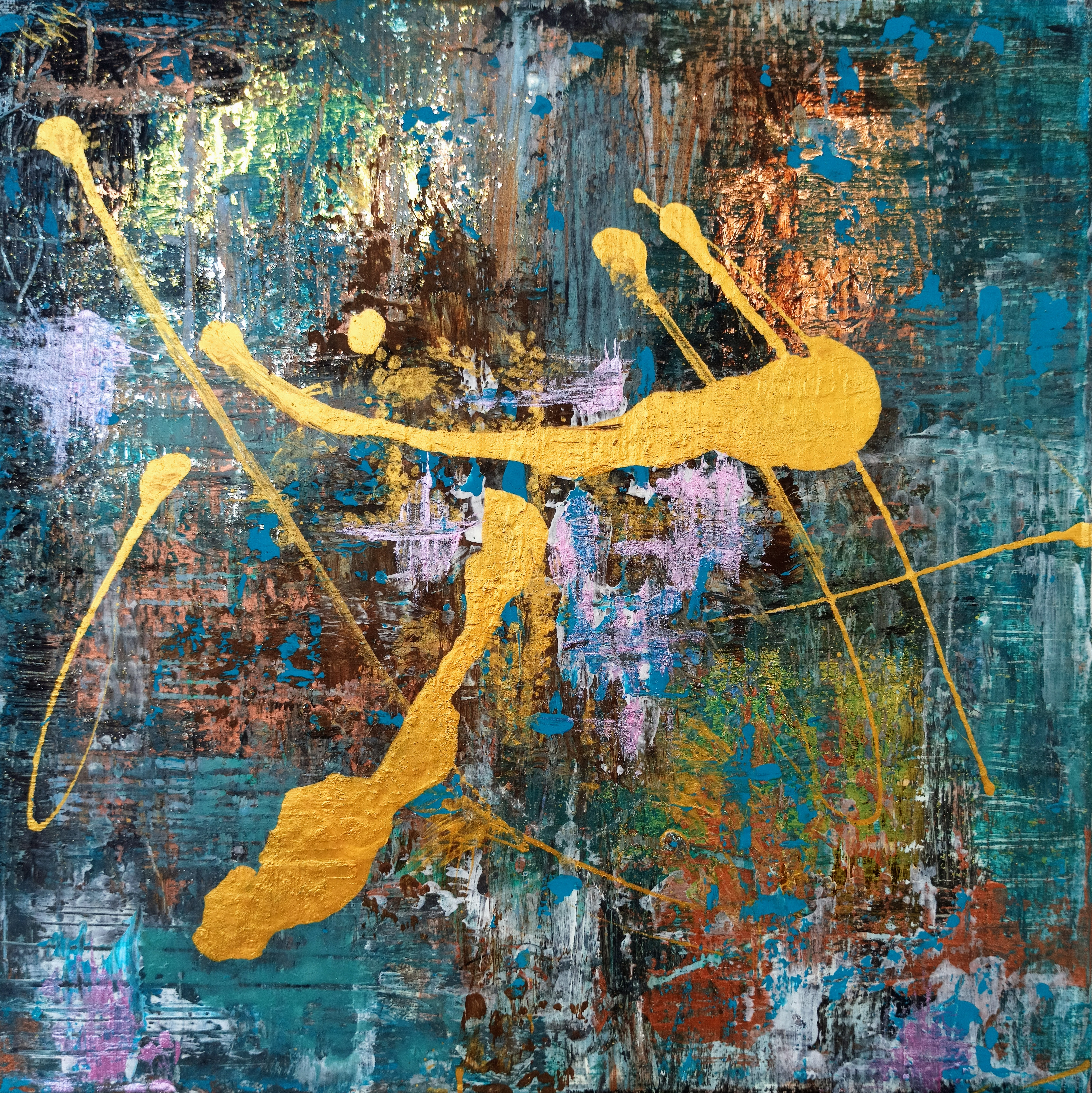 Abstraktes Gemälde mit goldenen Akzenten