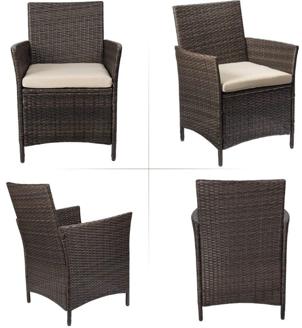 Patio Porch Furniture Sets 3 Pieces PE Rattan Wicker Chairs with Table Outdoor Garden Furniture Sets (Brown/Beige)
