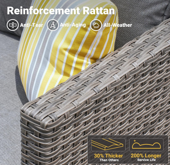 Patio Furniture Set, 5 Pieces Outdoor Wicker Rattan Sofa Couch with Chairs, Ottomans and Comfy Cushions, All Weather High Back Conversation Set Garden Backyard, Dark Grey
