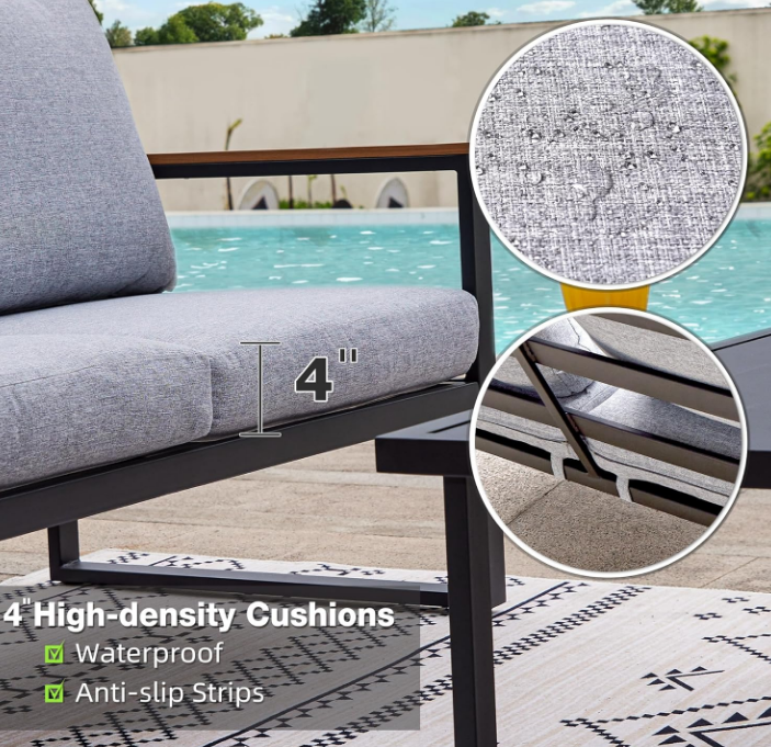 Patio Furniture Set, 4 Pieces Outdoor Patio Furniture with Table Set, Metal Patio Conversation Sets with Washable and High-Resiliency Sponge Cushions, Light Grey