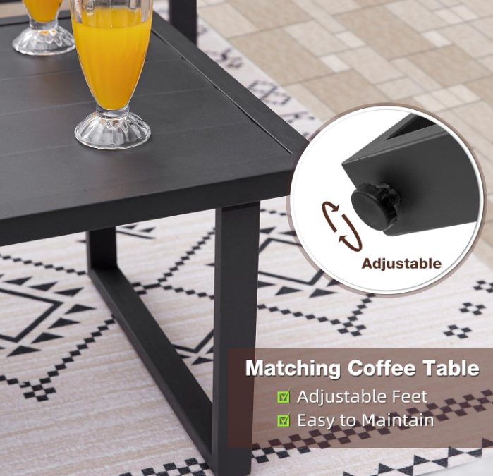 Patio Furniture Set, 4 Pieces Outdoor Patio Furniture with Table Set, Metal Patio Conversation Sets with Washable and High-Resiliency Sponge Cushions, Light Grey