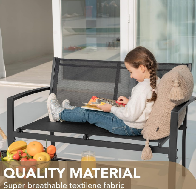 4 Pieces Patio Furniture Set Outdoor Garden Patio Conversation Sets Poolside Lawn Chairs with Glass Coffee Table Porch Furniture (Black)