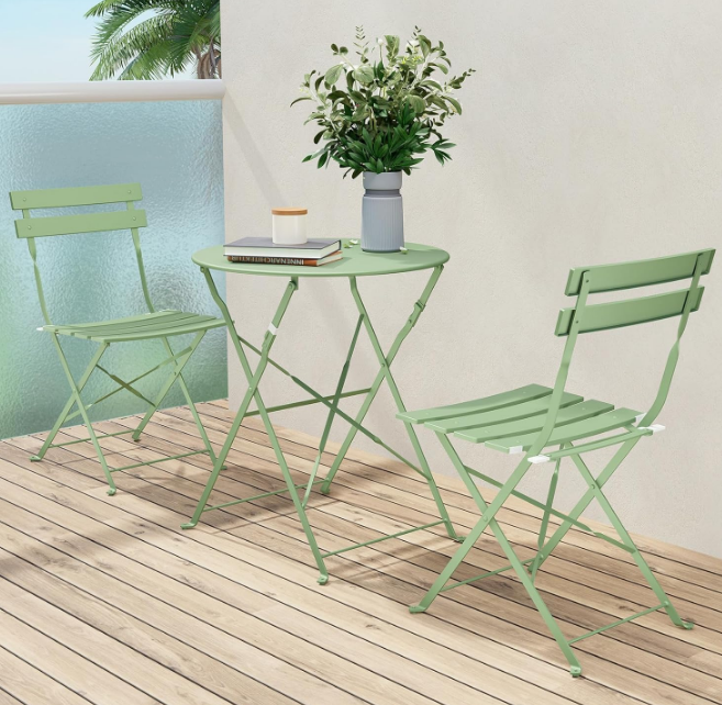 Premium Frame Patio Bistro Set, Folding Outdoor Patio Furniture Sets, 3-Piece Patio Set of Folding Patio Table and Chairs, Sage Green