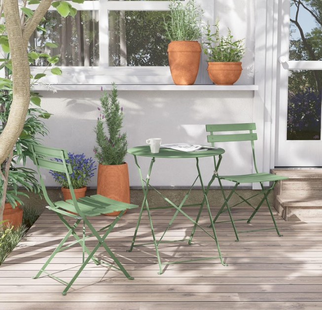 Premium Frame Patio Bistro Set, Folding Outdoor Patio Furniture Sets, 3-Piece Patio Set of Folding Patio Table and Chairs, Sage Green