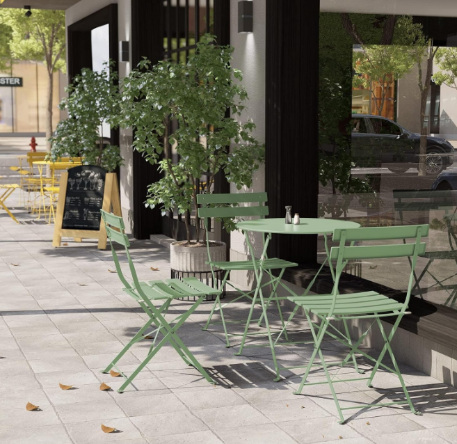 Premium Frame Patio Bistro Set, Folding Outdoor Patio Furniture Sets, 3-Piece Patio Set of Folding Patio Table and Chairs, Sage Green