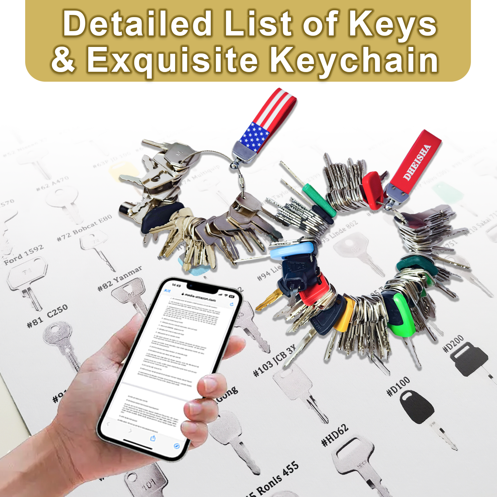 115 Non-Duplicated Full Range Master Equipment Keys Set, Original Construction Excavator Dumper Dozer Ignition Operator Keys for John Deere CAT Sany Daewoo Kubota KOM JCB Case Takeuchi Hyster and More