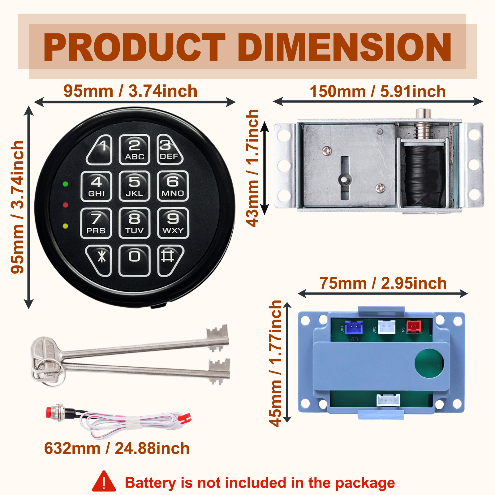DHEISHA Gun Safe Replacement Lock with 2 Backup Keys Black Safe Keypad Lock