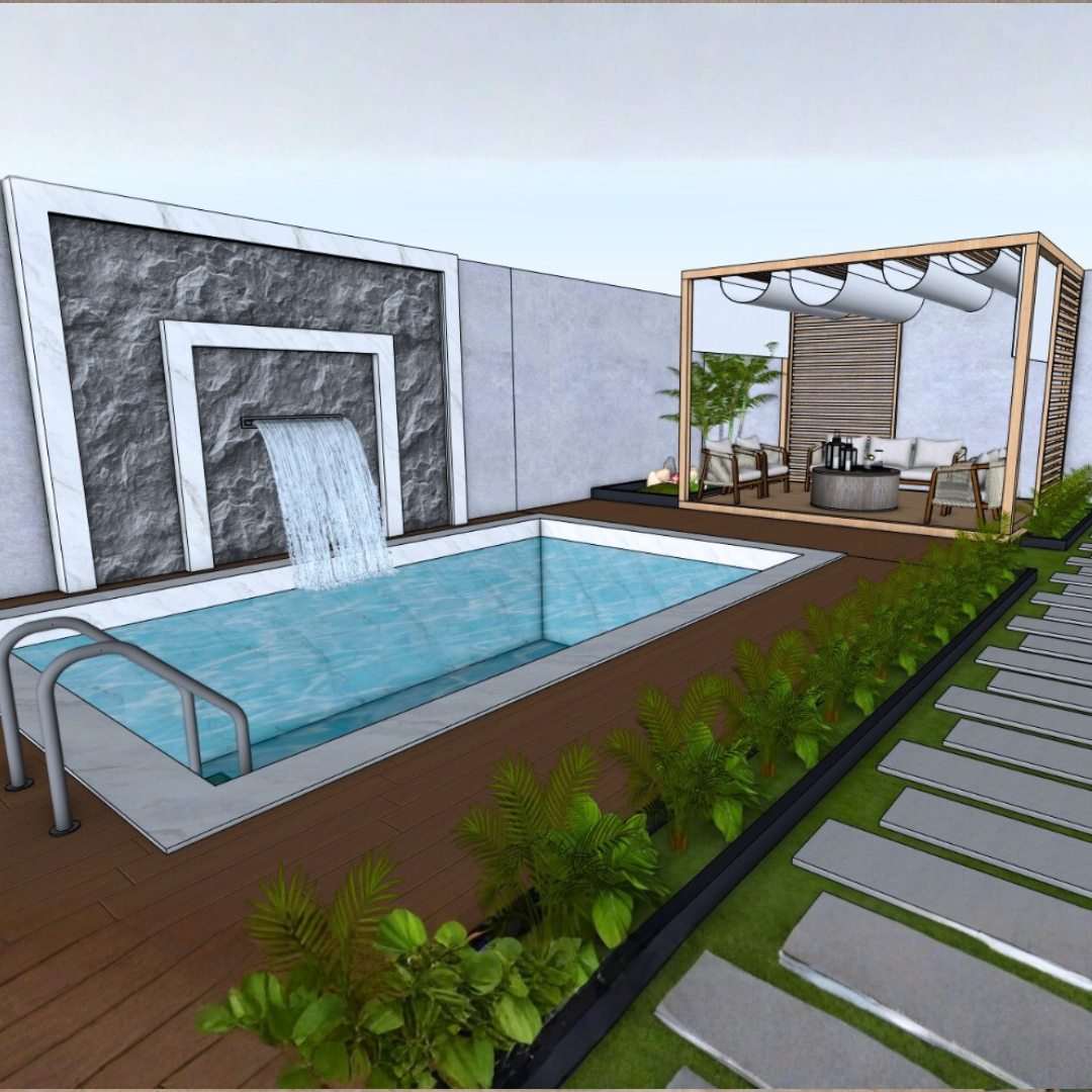 Modern Outdoor Pool & Patio 3D Model – SketchUp 2021