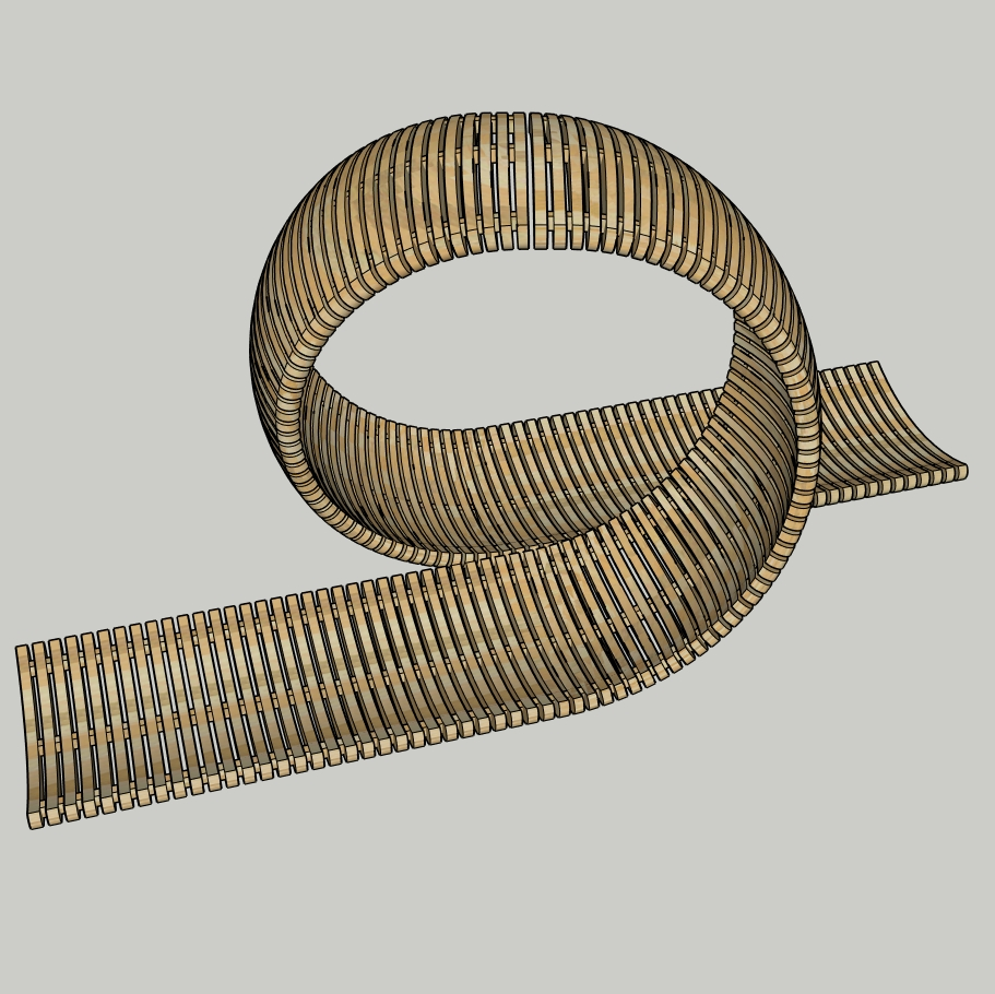 Parametric Wooden Ribbon Structure | Organic Curved Bench / Pavilion Element | SketchUp Model