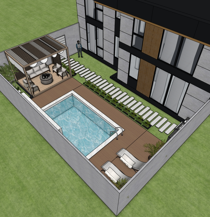 Modern Outdoor Pool & Patio 3D Model – SketchUp 2021