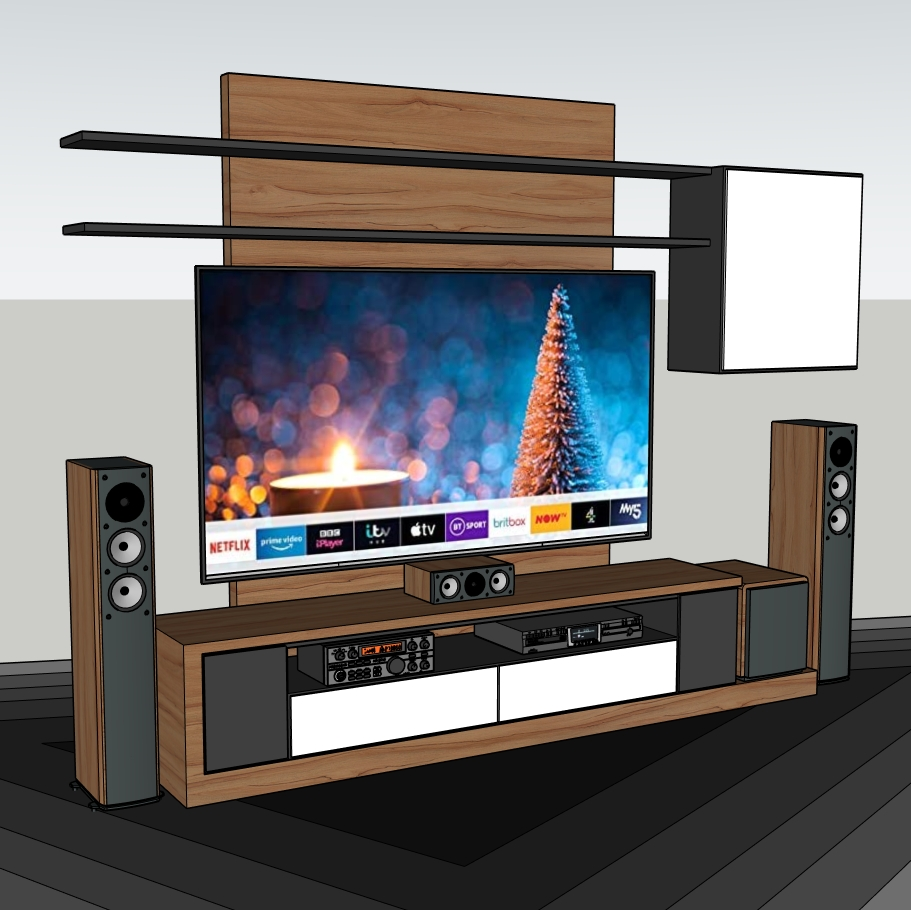 Modern Wall-Mounted TV Unit with Floating Shelves | SketchUp 2018