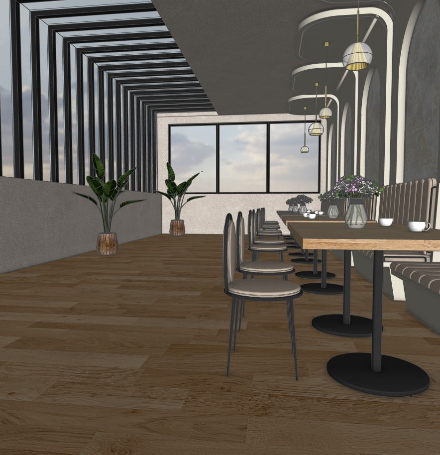 Modern Café Interior 3D Model – SketchUp 2021