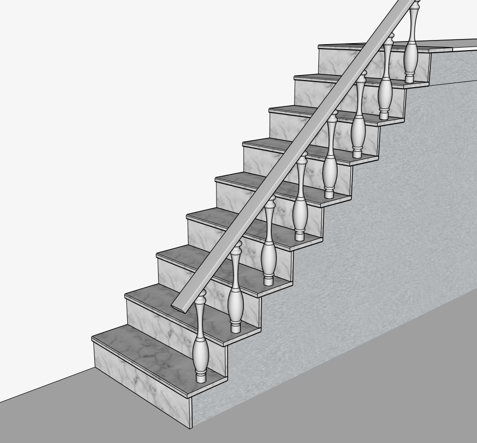 Straight Classic Staircase with Railing | Interior Stair Design | SketchUp 2018