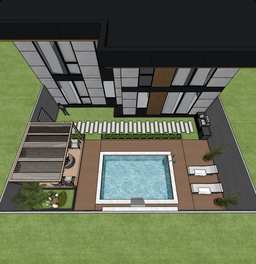 Modern Outdoor Pool & Patio 3D Model – SketchUp 2021