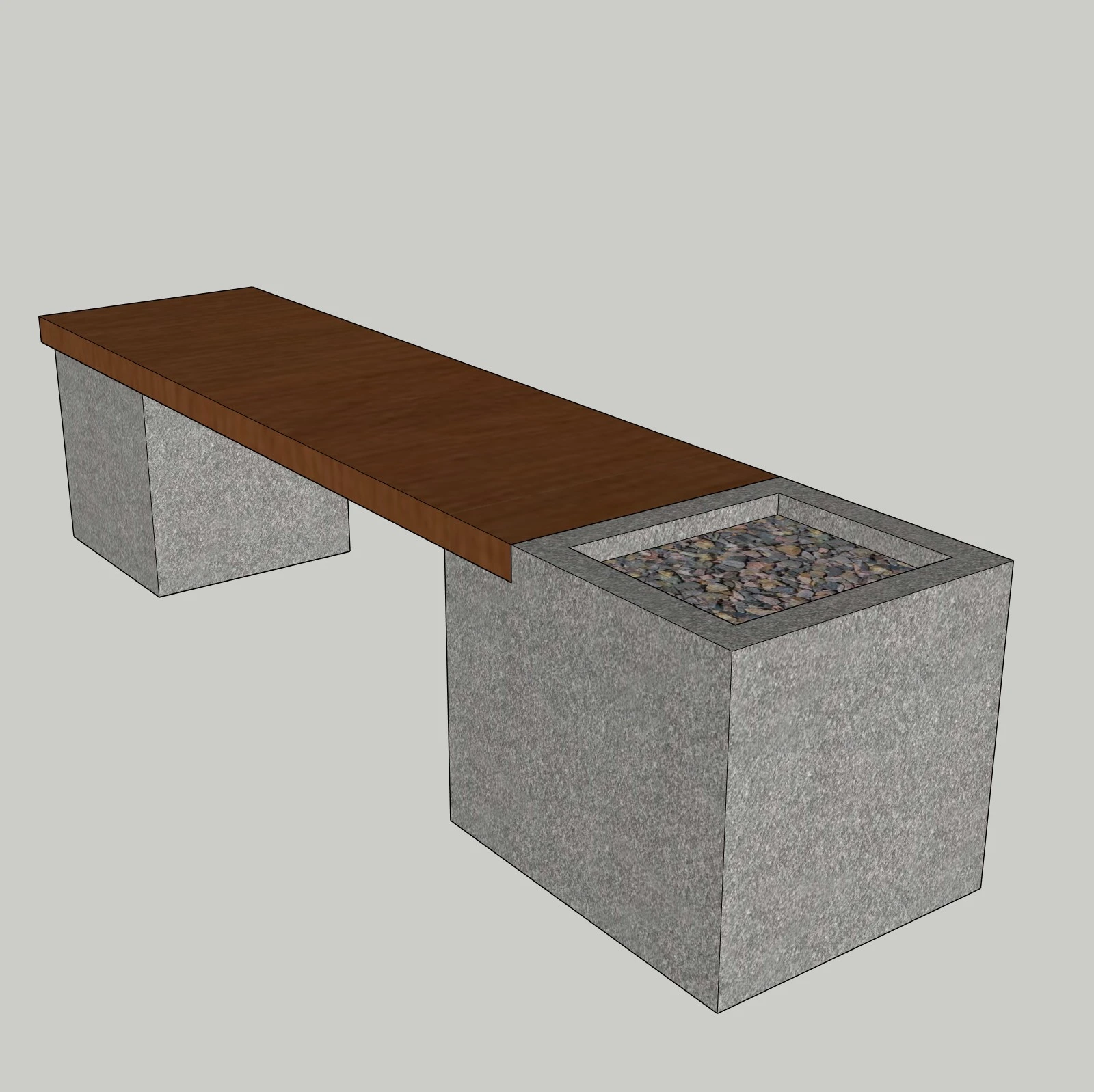 Modern Concrete Bench with Wooden Seat | Outdoor Urban Bench | SketchUp Model