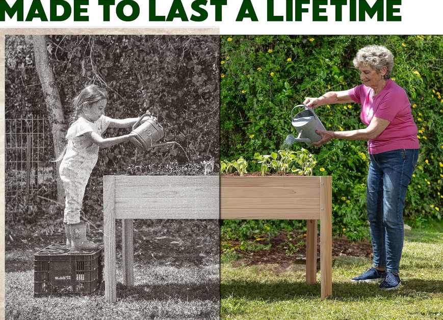 Wooden Raised Garden Bed with Legs for Outdoor // 48×24×33in Elevated Planter Box for Vegetables, Flowers // Large Wood Raised Beds for Backyard Patio Gardening