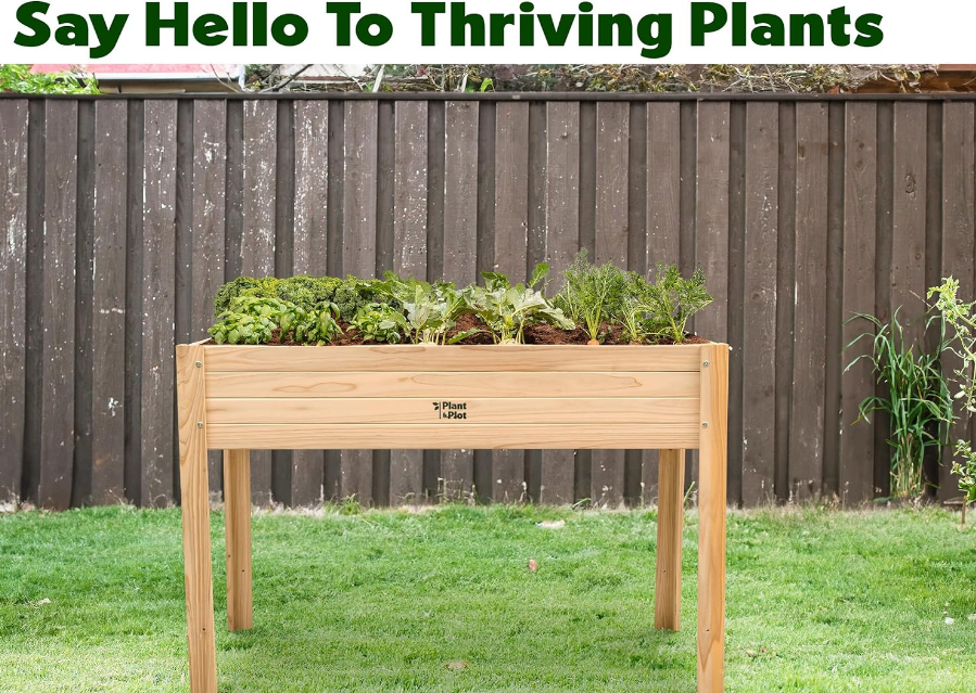 Wooden Raised Garden Bed with Legs for Outdoor // 48×24×33in Elevated Planter Box for Vegetables, Flowers // Large Wood Raised Beds for Backyard Patio Gardening