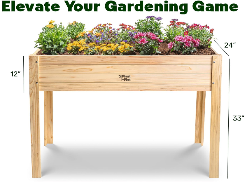 Wooden Raised Garden Bed with Legs for Outdoor // 48×24×33in Elevated Planter Box for Vegetables, Flowers // Large Wood Raised Beds for Backyard Patio Gardening