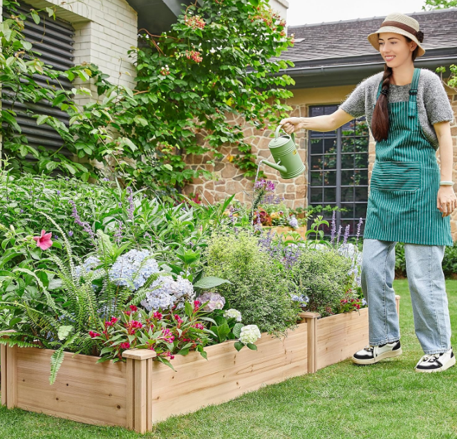 8×2ft Wooden Horticulture Raised Garden Bed Divisible Elevated Planting Planter Box for Flowers/Vegetables/Herbs in Backyard/Patio Outdoor, Natural Wood, 97 x 25 x 11in