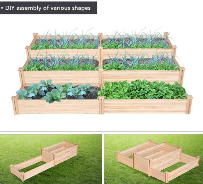 8×2ft Wooden Horticulture Raised Garden Bed Divisible Elevated Planting Planter Box for Flowers/Vegetables/Herbs in Backyard/Patio Outdoor, Natural Wood, 97 x 25 x 11in