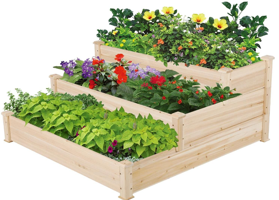3 Tier 47 x 47 x 22in Raised Garden Bed Horticulture Outdoor Elevated Flower Box Tiered Garden Bed Wooden Vegetables Growing Planter for Backyard/Patio/Gardener