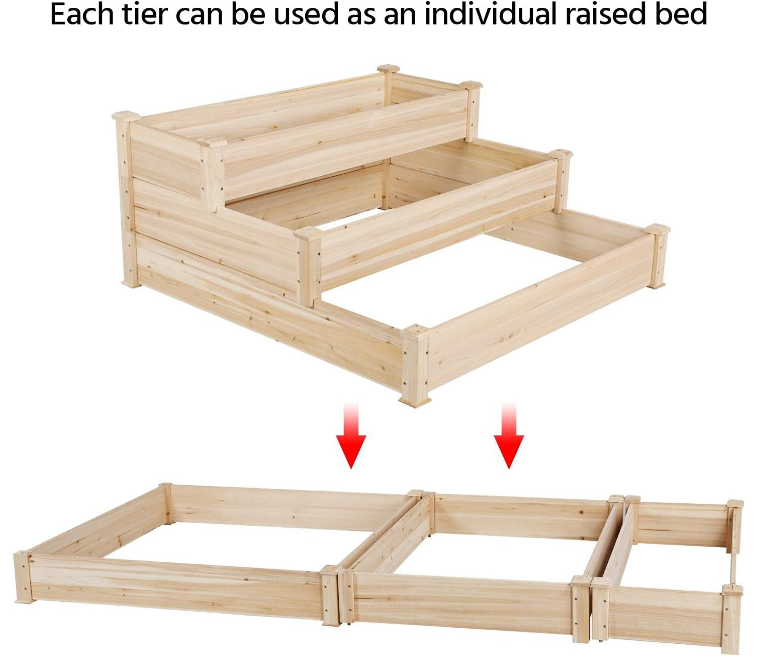3 Tier 47 x 47 x 22in Raised Garden Bed Horticulture Outdoor Elevated Flower Box Tiered Garden Bed Wooden Vegetables Growing Planter for Backyard/Patio/Gardener