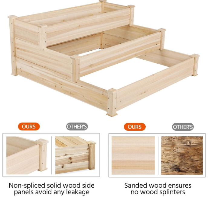 3 Tier 47 x 47 x 22in Raised Garden Bed Horticulture Outdoor Elevated Flower Box Tiered Garden Bed Wooden Vegetables Growing Planter for Backyard/Patio/Gardener